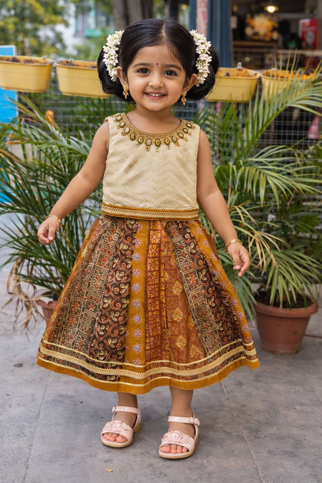 ProductsWhizzo Kids Ivory dress for Girls – Festive Wear with Soft Cotton Lining (Age 1 to 10 Years)