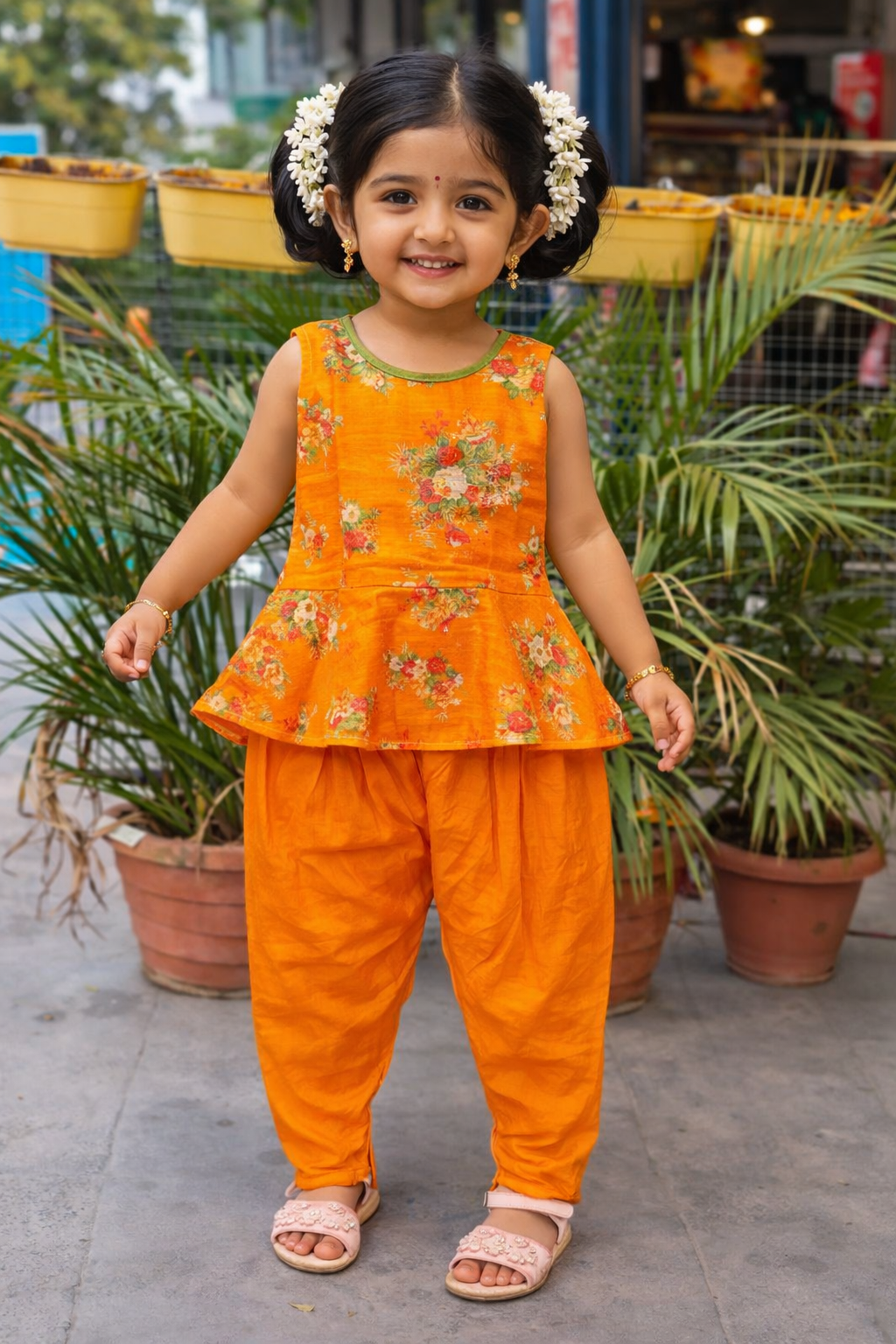 ProductsWhizzo Kids Orange dress for Girls – Festive Wear with Soft Cotton Lining (Age 1 to 10 Years)
