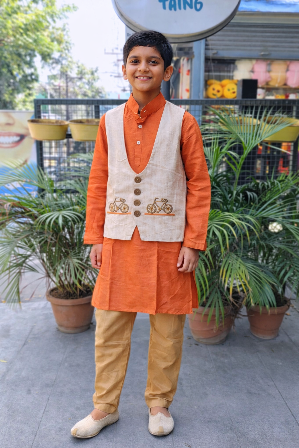 Whizzo Kids Orange dress for Boys – Festive Wear with Soft Cotton Lining (Age 1 to 10 Years)