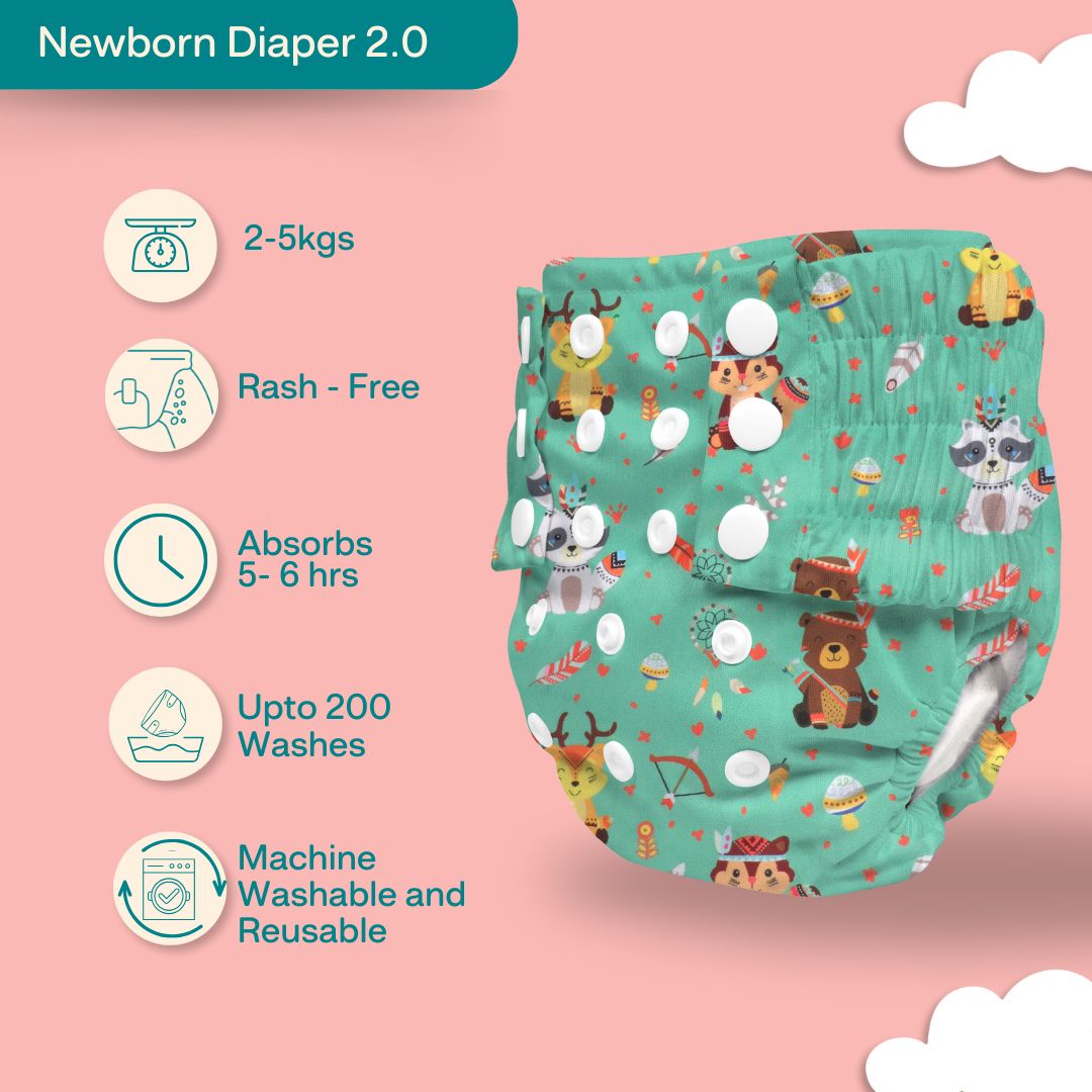 Indigo - Newborn Cloth Diaper 2.0 with 1 cotton Insert (2 kg - 5 kg)