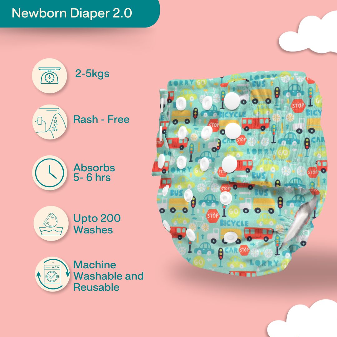 Indigo - Newborn Cloth Diaper 2.0 with 1 cotton Insert (2 kg - 5 kg)