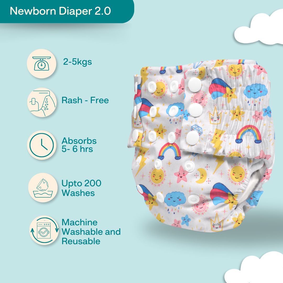 Ice Candy Newborn Cloth Diaper 2.0 with 1 cotton Insert (2 kg - 5 kg)