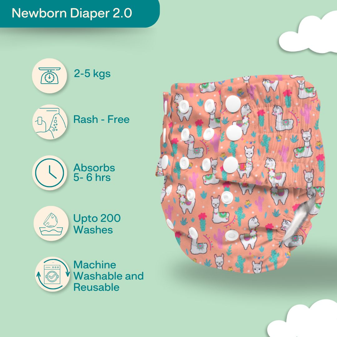 Ice Candy Newborn Cloth Diaper 2.0 with 1 cotton Insert (2 kg - 5 kg)