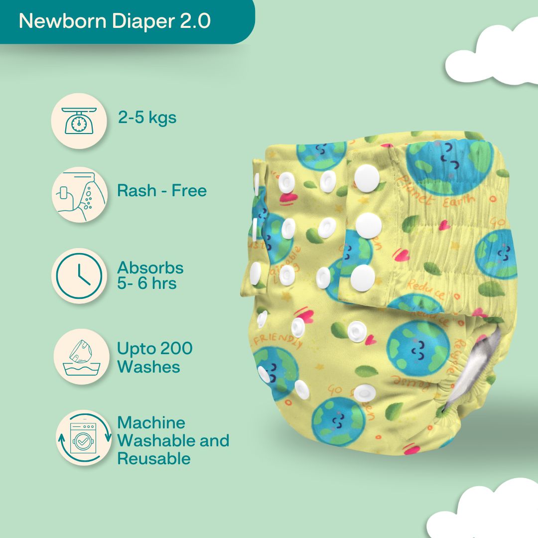 Indigo - Newborn Cloth Diaper 2.0 with 1 cotton Insert (2 kg - 5 kg)