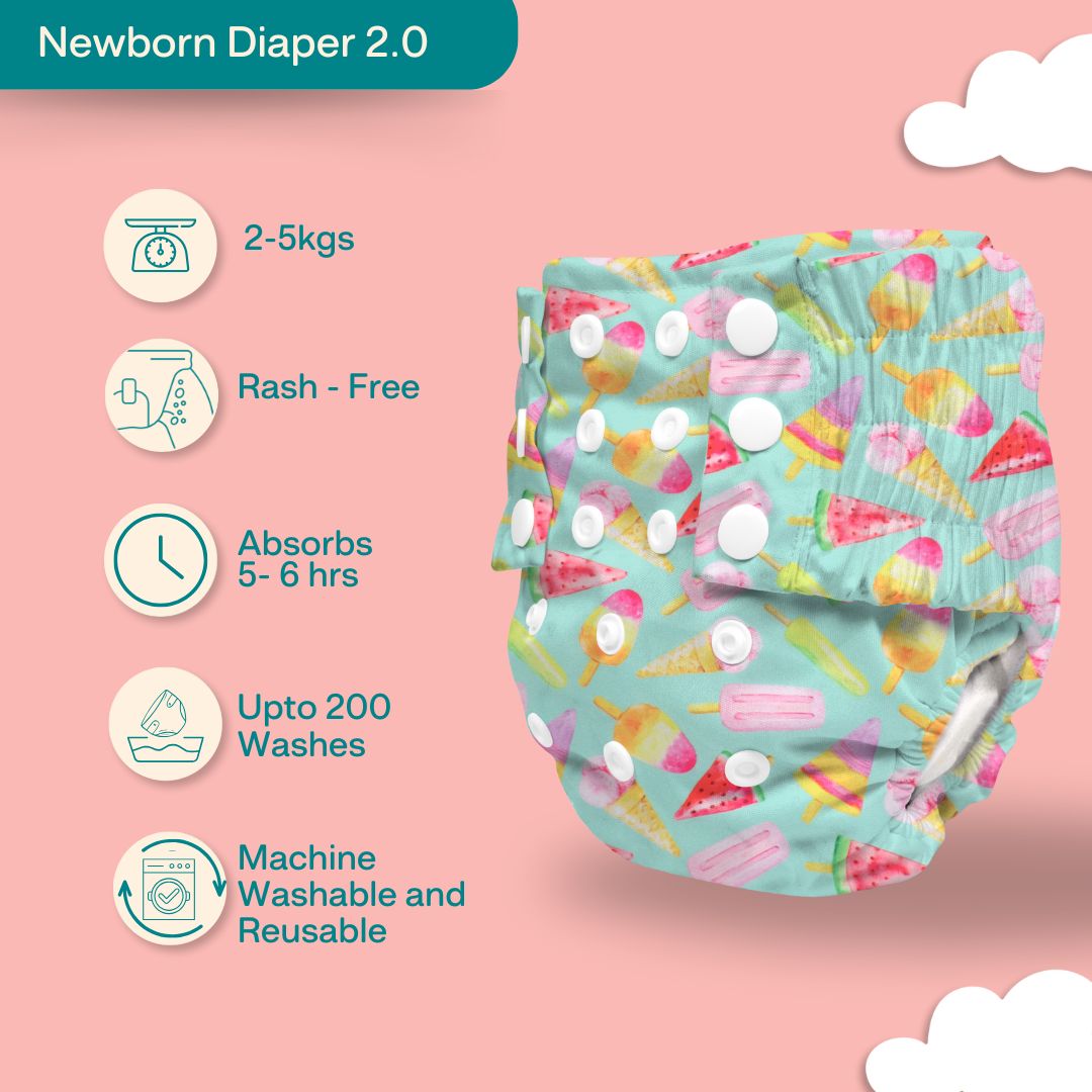 Ice Candy Newborn Cloth Diaper 2.0 with 1 cotton Insert (2 kg - 5 kg)