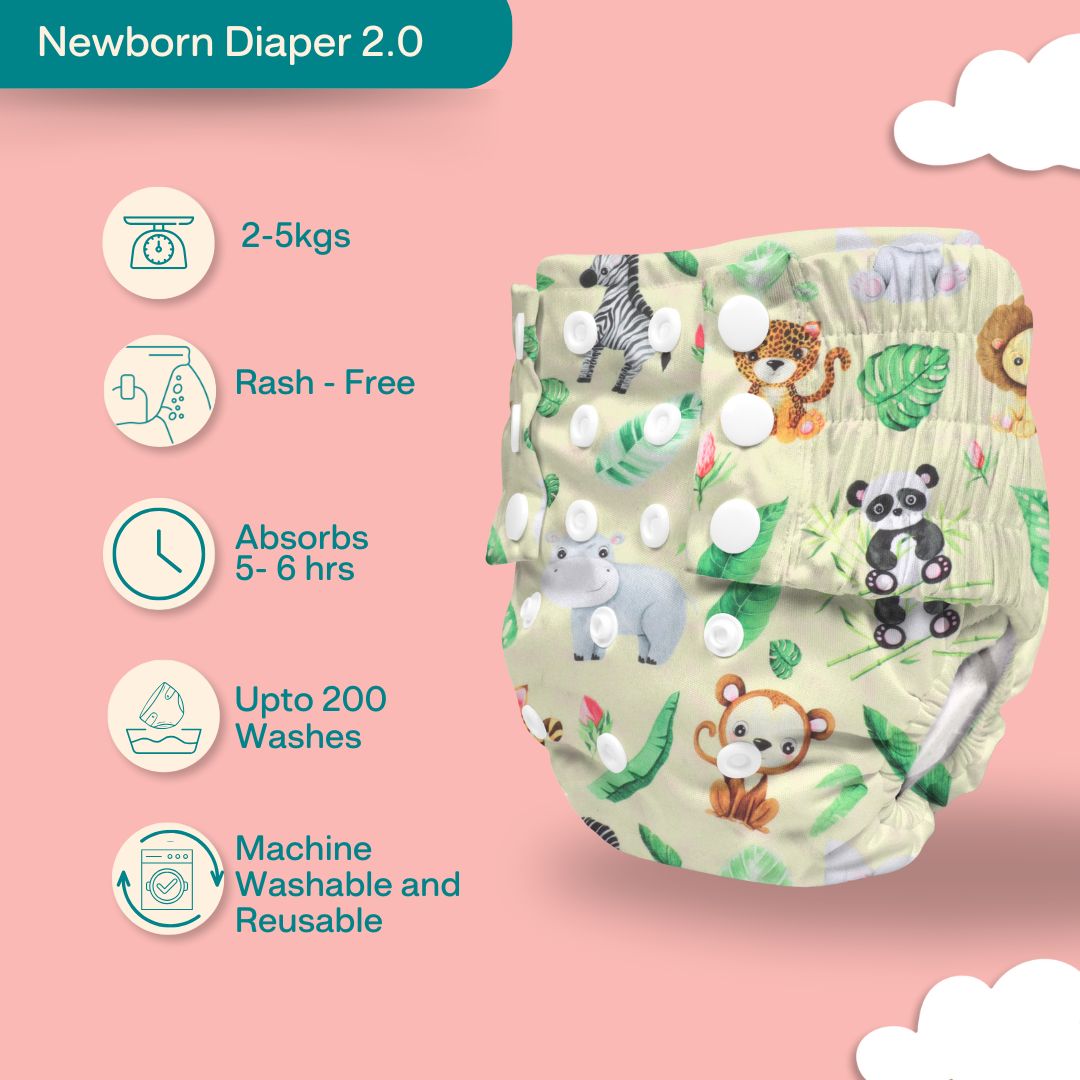 Indigo - Newborn Cloth Diaper 2.0 with 1 cotton Insert (2 kg - 5 kg)