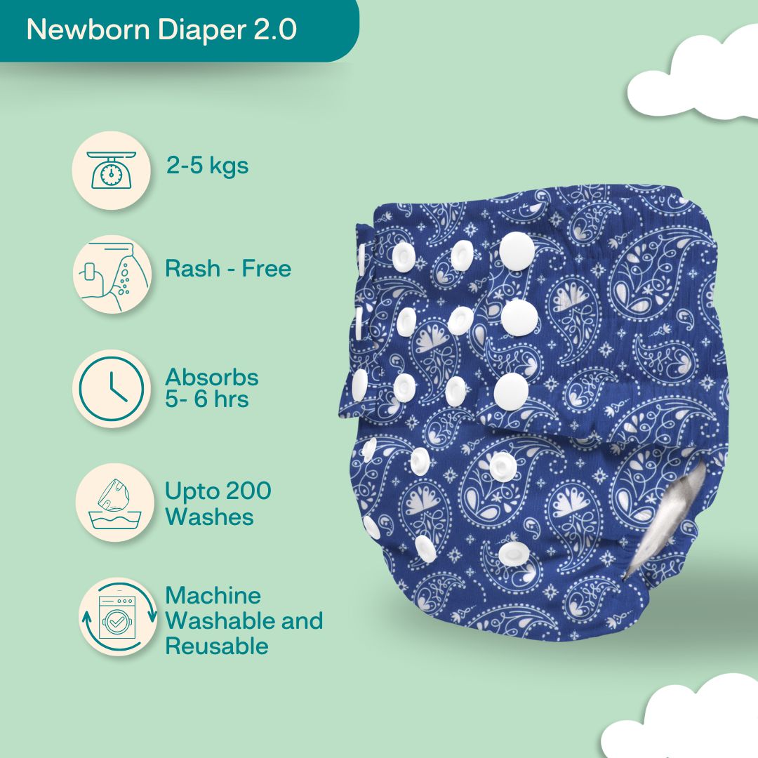 Ice Candy Newborn Cloth Diaper 2.0 with 1 cotton Insert (2 kg - 5 kg)