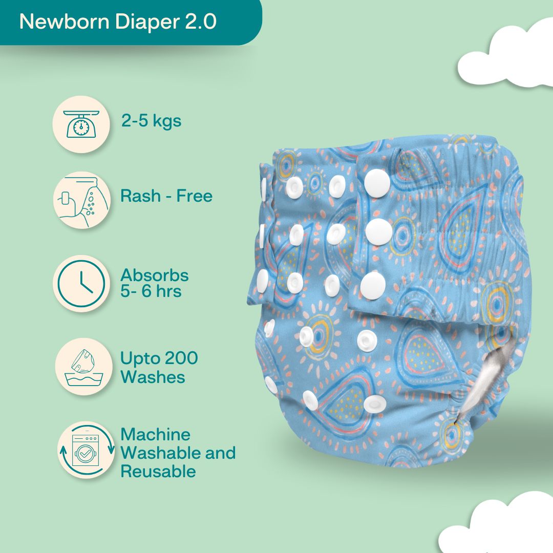 Ice Candy Newborn Cloth Diaper 2.0 with 1 cotton Insert (2 kg - 5 kg)