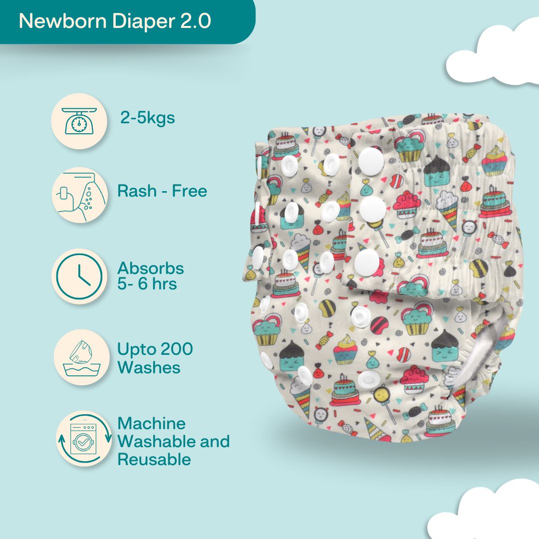 Indigo - Newborn Cloth Diaper 2.0 with 1 cotton Insert (2 kg - 5 kg)