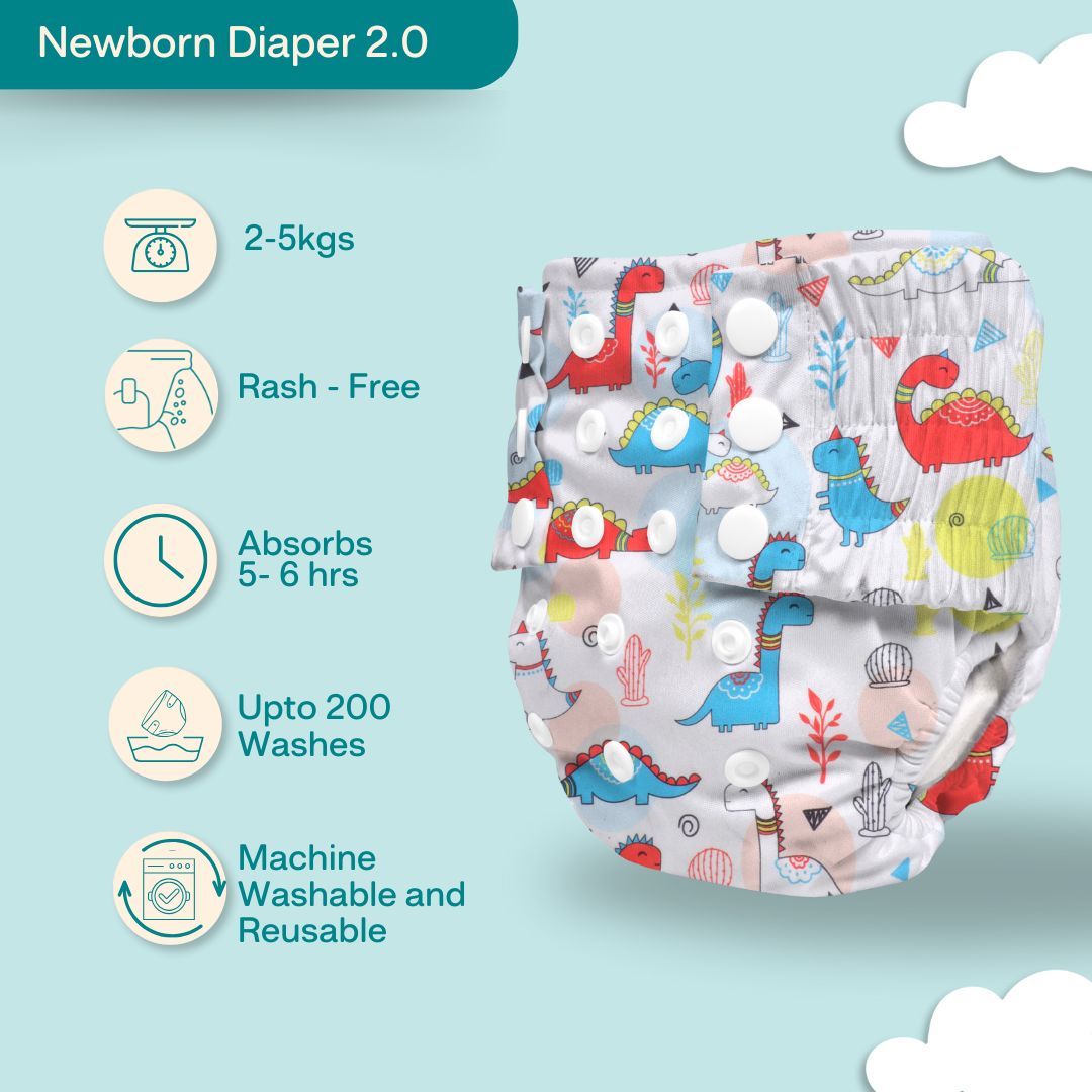 Ice Candy Newborn Cloth Diaper 2.0 with 1 cotton Insert (2 kg - 5 kg)