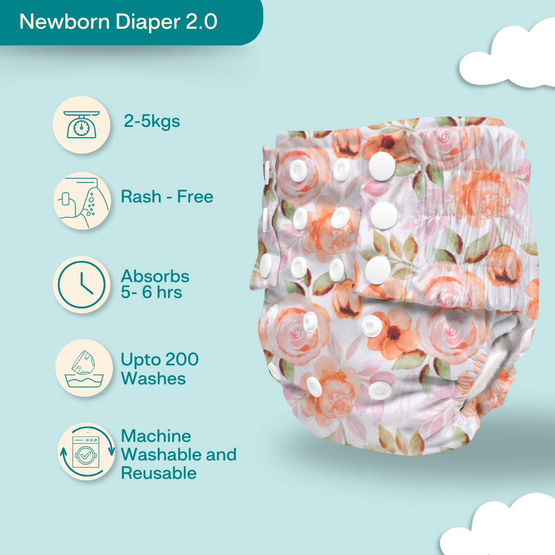 Ice Candy Newborn Cloth Diaper 2.0 with 1 cotton Insert (2 kg - 5 kg)