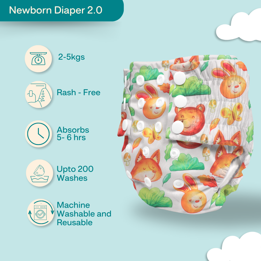 Ice Candy Newborn Cloth Diaper 2.0 with 1 cotton Insert (2 kg - 5 kg)