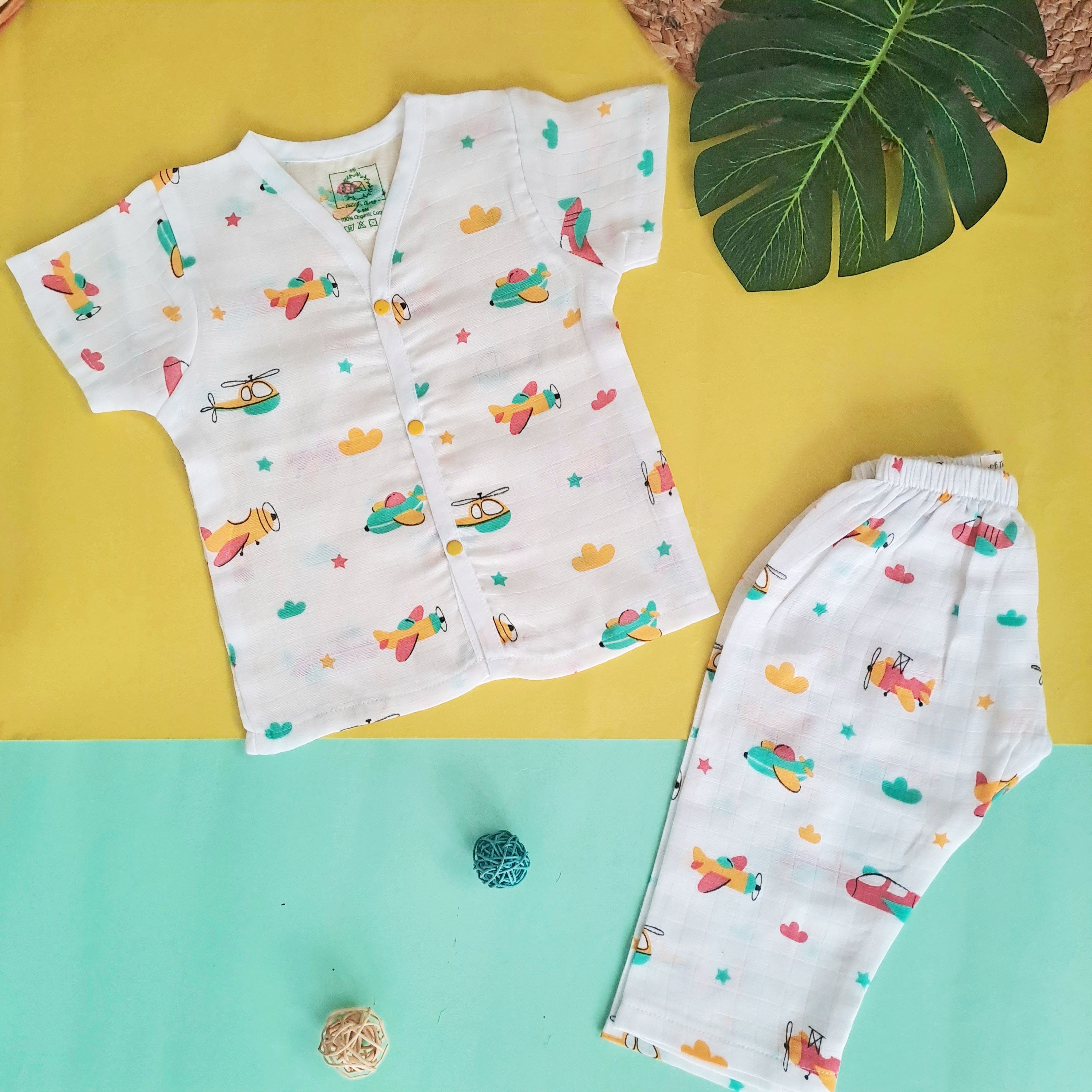 Hippo in the Sky (Pack of 2) - Muslin Sleep Suit for babies and kids (Unisex)