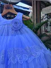 Lavender Glitter Tulle Party Frock with Floral Appliqué (1–4 Years)