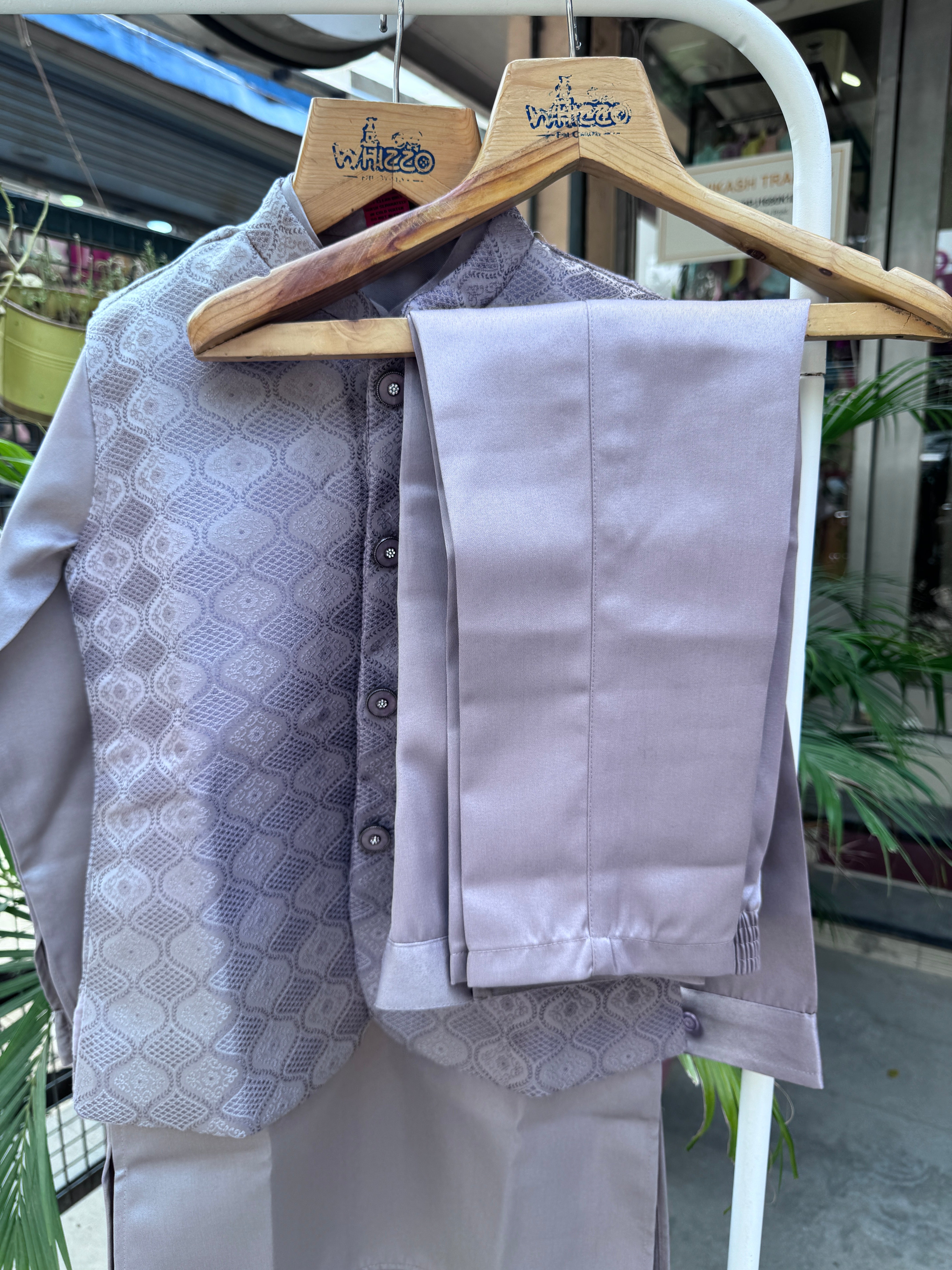 Boys Premium Beige Embroidered Jacket Kurta Set With Cotton Lining – Royal Occasion Wear (Age 5–7 Years)