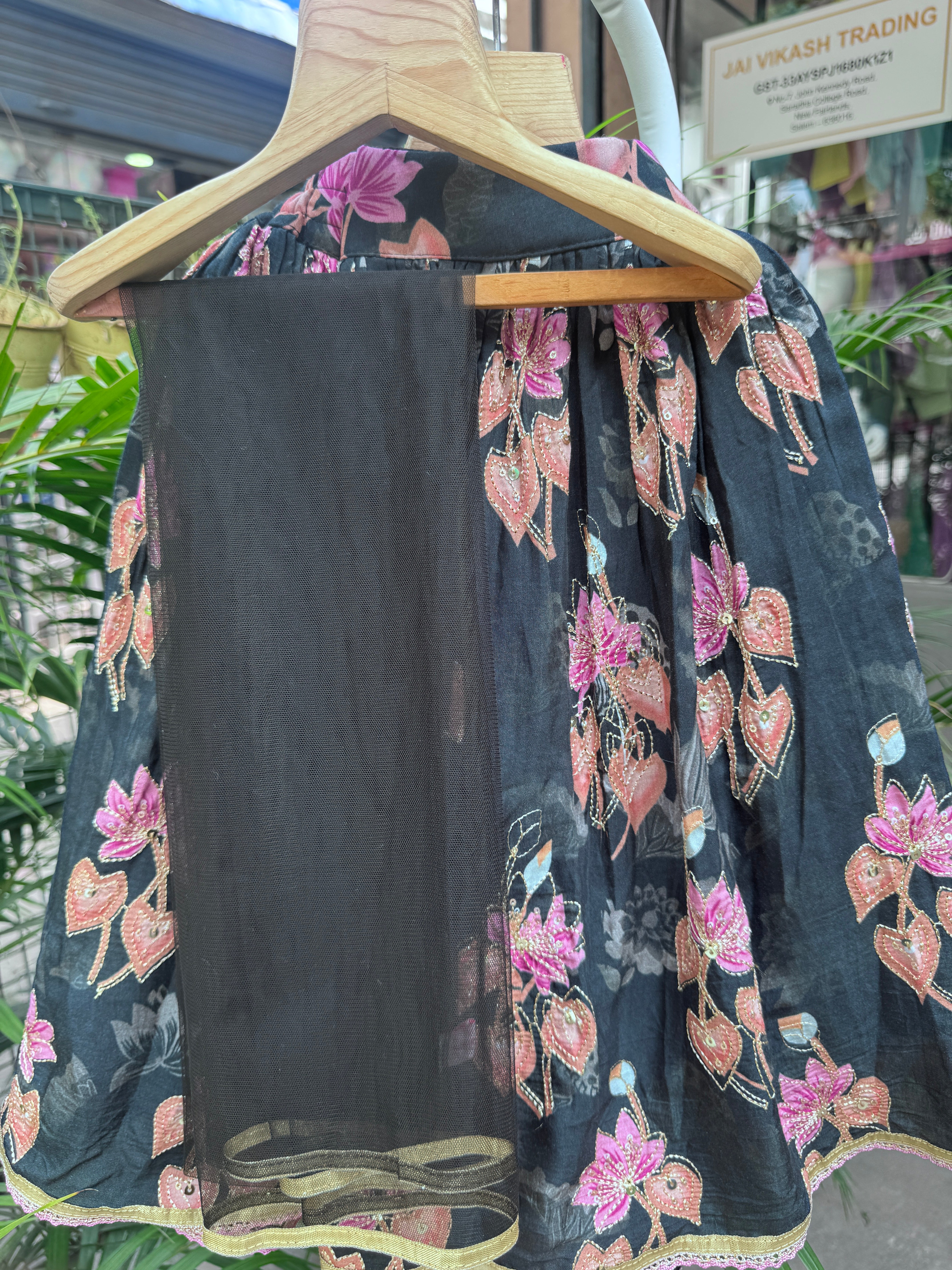 Elegant Black Floral Embroidered Lehenga Choli for Girls | Premium Festive & Wedding Wear | Ages 1–6 Years / 6–12 Years