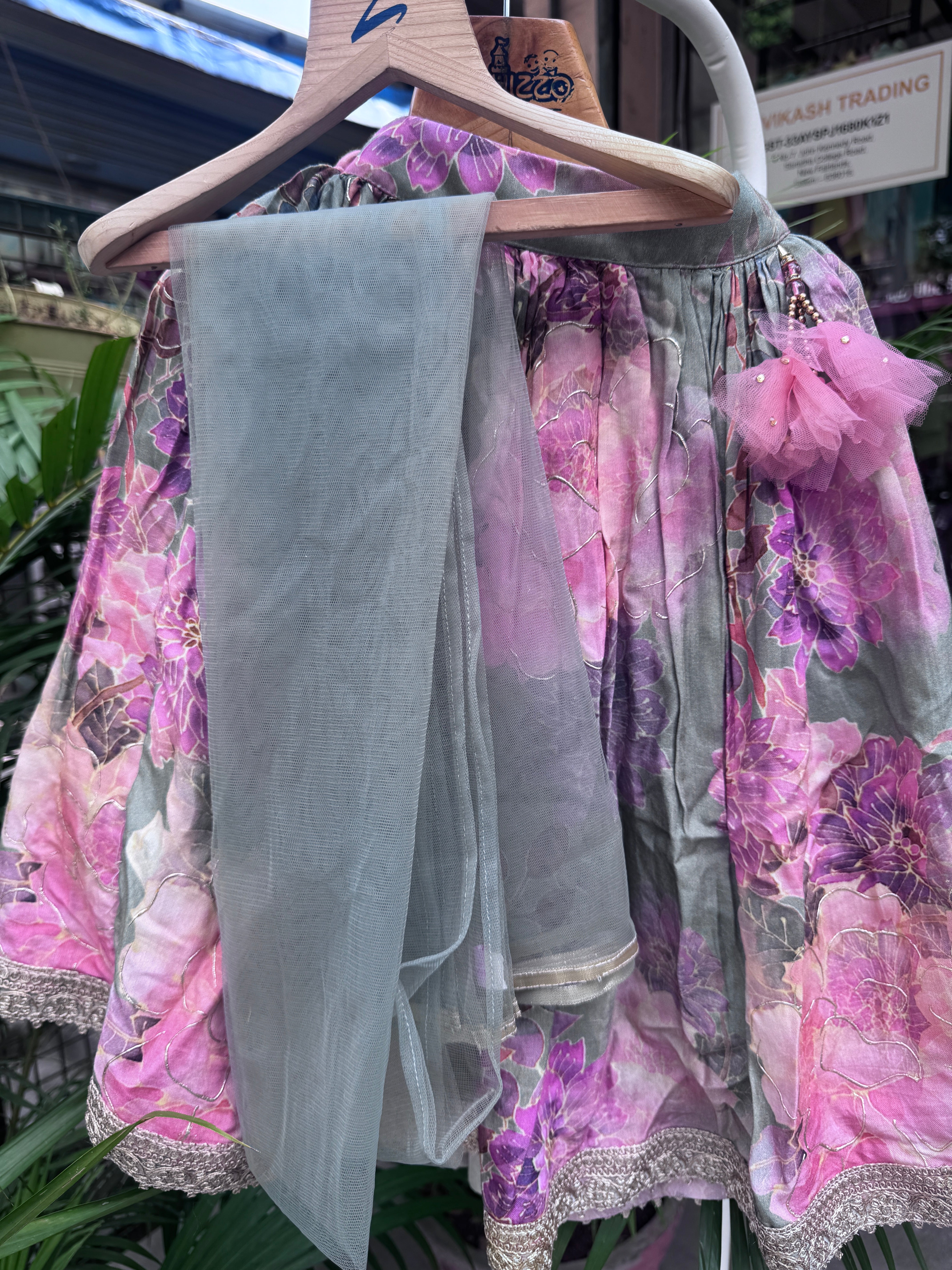 Mint Green Floral Printed Lehenga Set with Sequin Embroidered Blouse & Tassel Detailing | Premium Festive Ethnic Wear for Girls | Ages 1–6 Years