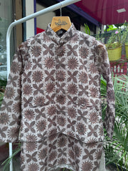 Whizzo Kids Sky-Blue Mughal Motif Jacket Kurta Set for Boys (Cotton Lining, Ages 5–7 Years)