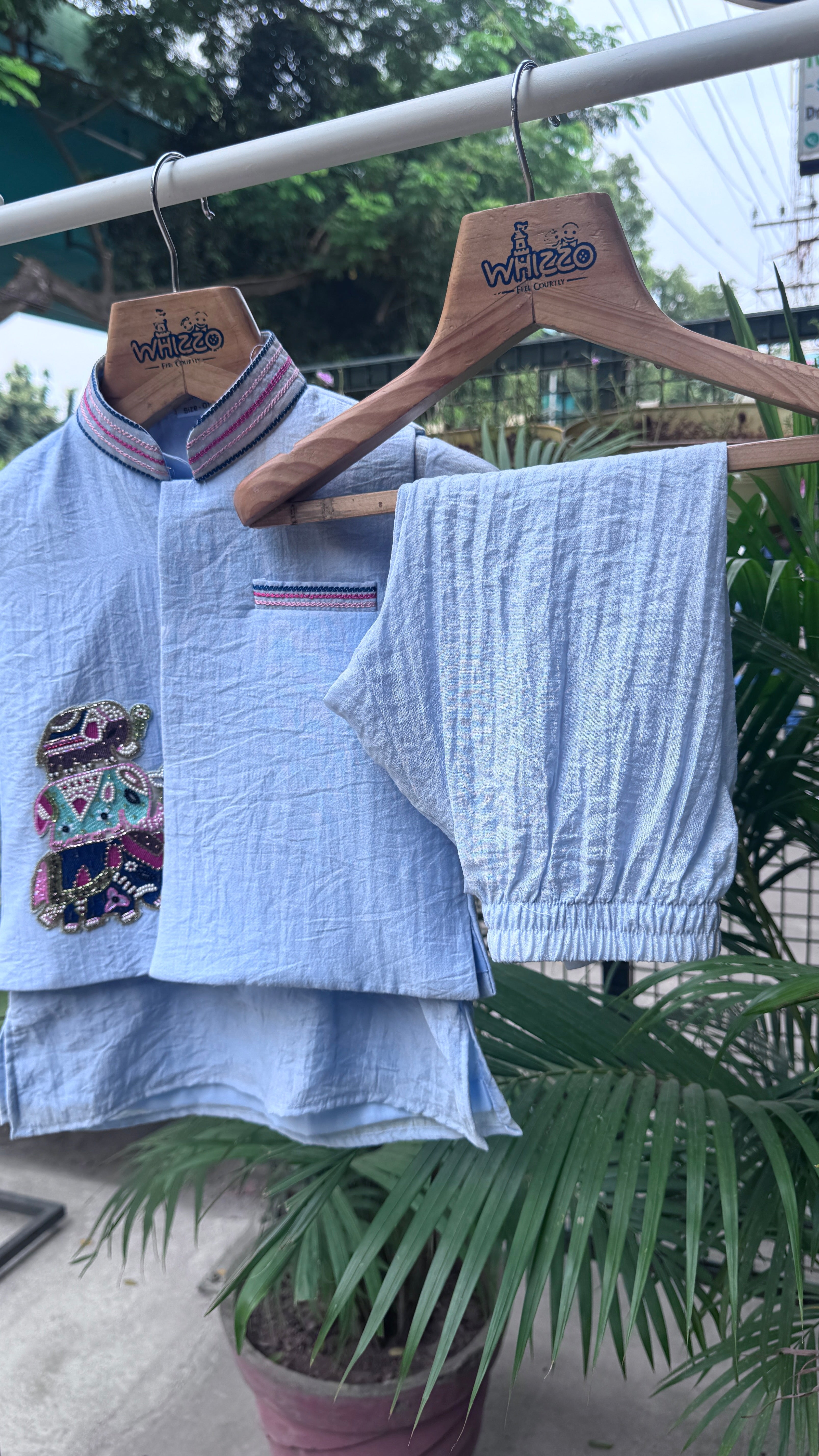 Boys Light Blue Embroidered Kurta Set with Matching Pants – Elegant Festive & Casual Ethnic Wear (Age 1 to 7 Years)