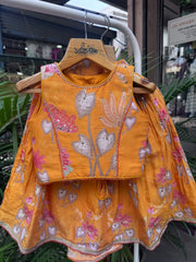 Mustard Yellow Floral Embroidered Sleeveless Lehenga Set for Girls | Lightweight Festive & Wedding Wear | Ages 1–6 Years / 6–12 Years