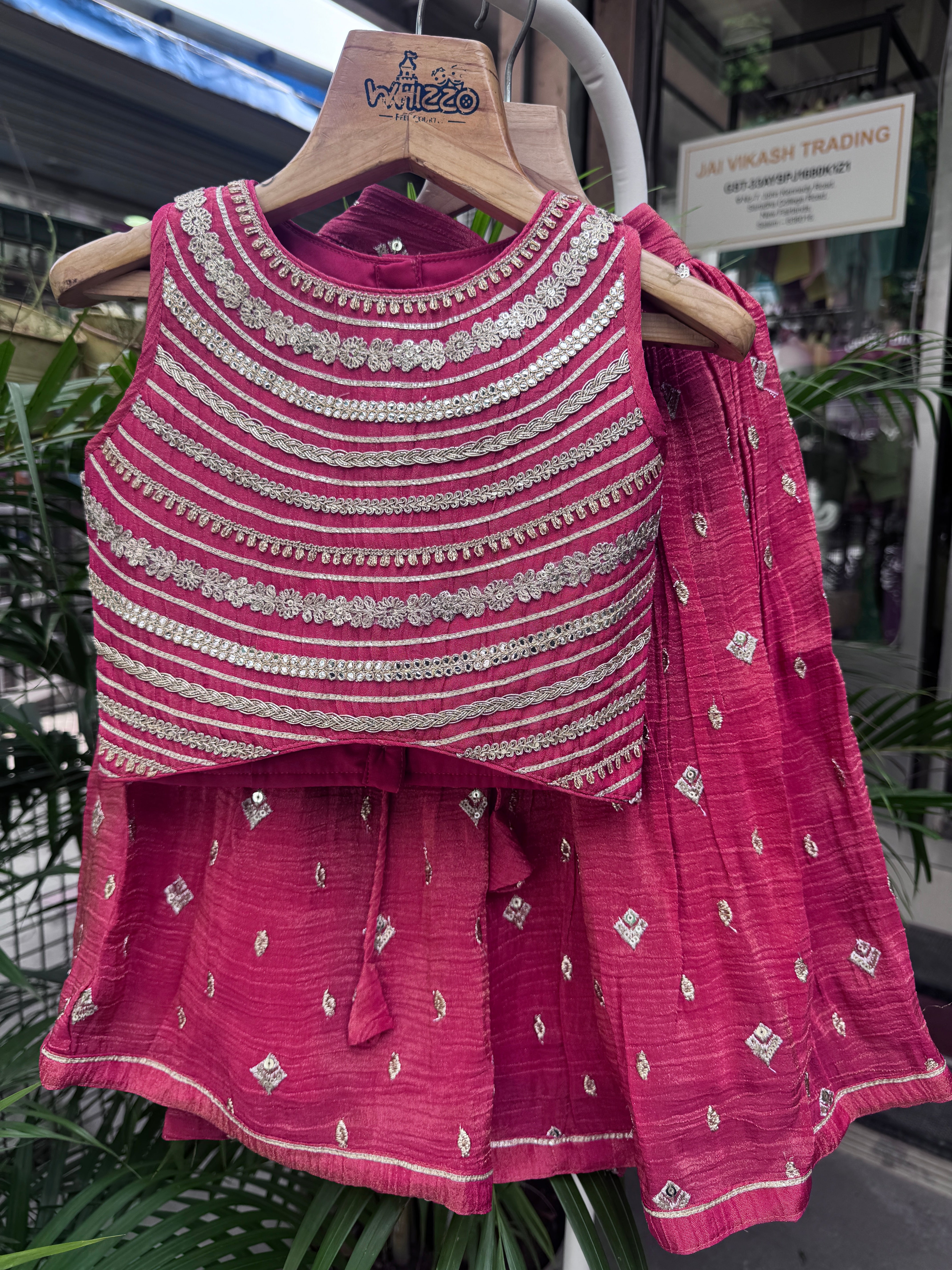 Radiant Red Sequin-Striped Lehenga Choli Set for Girls | Festive & Wedding Wear | Ages 1–6 / 6–12 Years