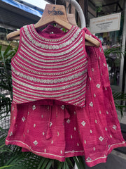 Radiant Red Sequin-Striped Lehenga Choli Set for Girls | Festive & Wedding Wear | Ages 1–6 / 6–12 Years