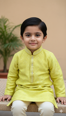 Boys Yellow Self-Embroidery Kurta Set With Cotton Lining – Vibrant Festive Wear (1–7 Years)