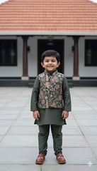 Elegant Forest Green Jacket Kurta Set for Boys (5–7 Years) | Premium Cotton-Lined Festive Wear