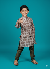 Whizzo Kids Sky-Blue Mughal Motif Jacket Kurta Set for Boys (Cotton Lining, Ages 5–7 Years)