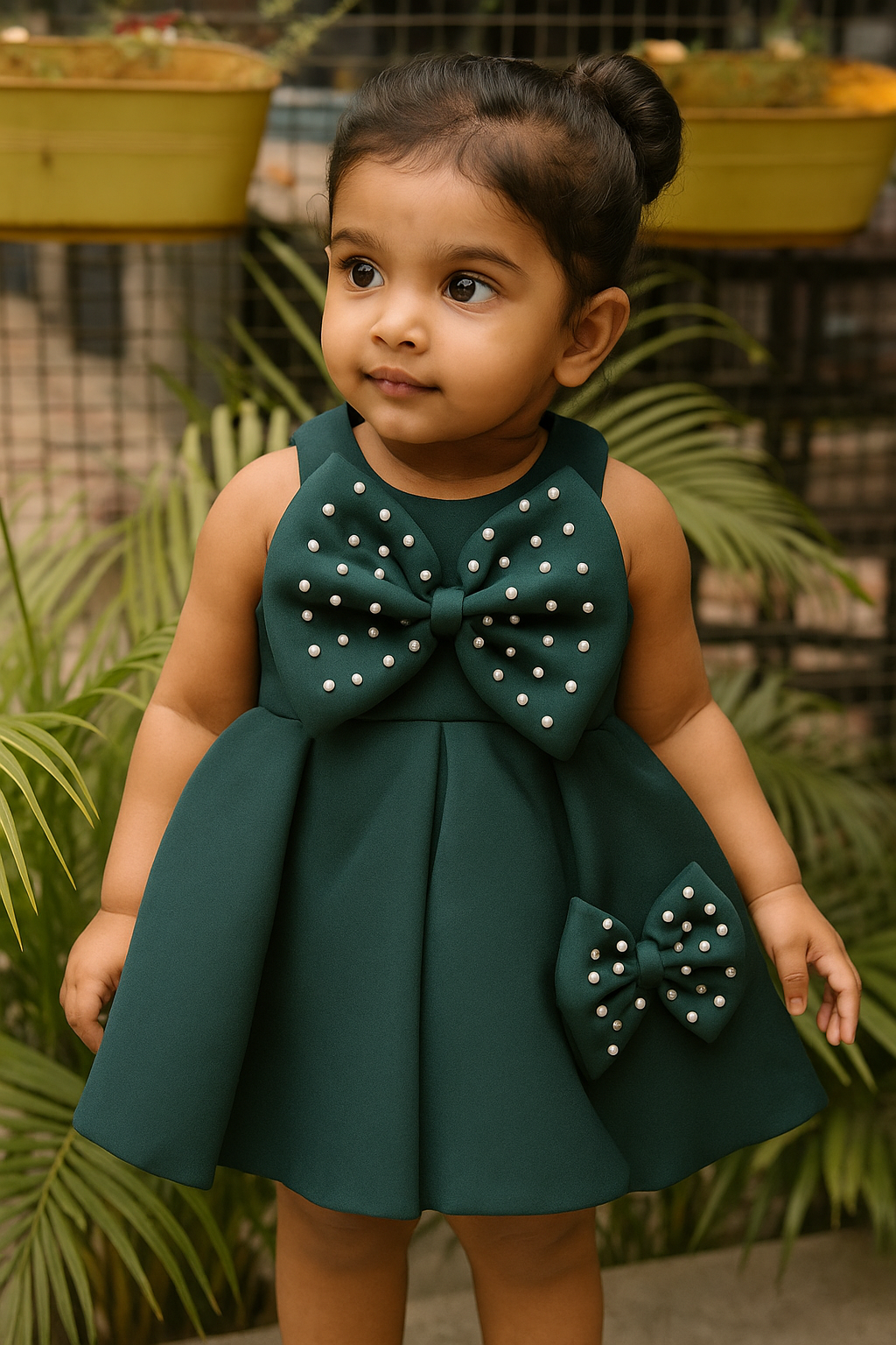 Emerald Bow Pearl Dress