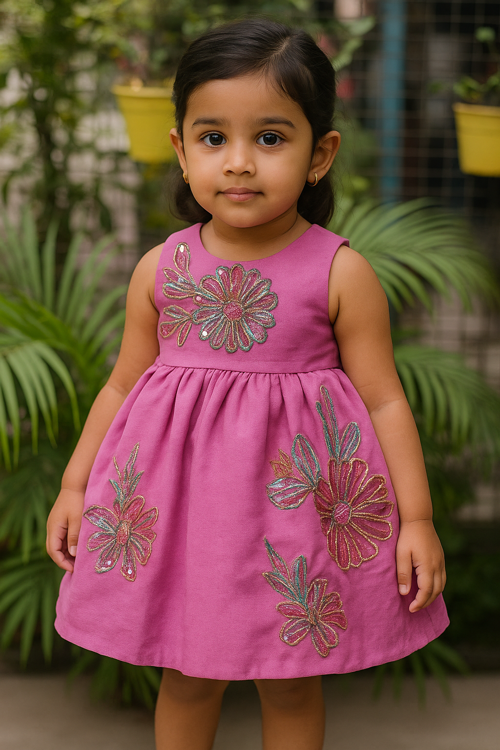 Petal Glow Embroidered Dress