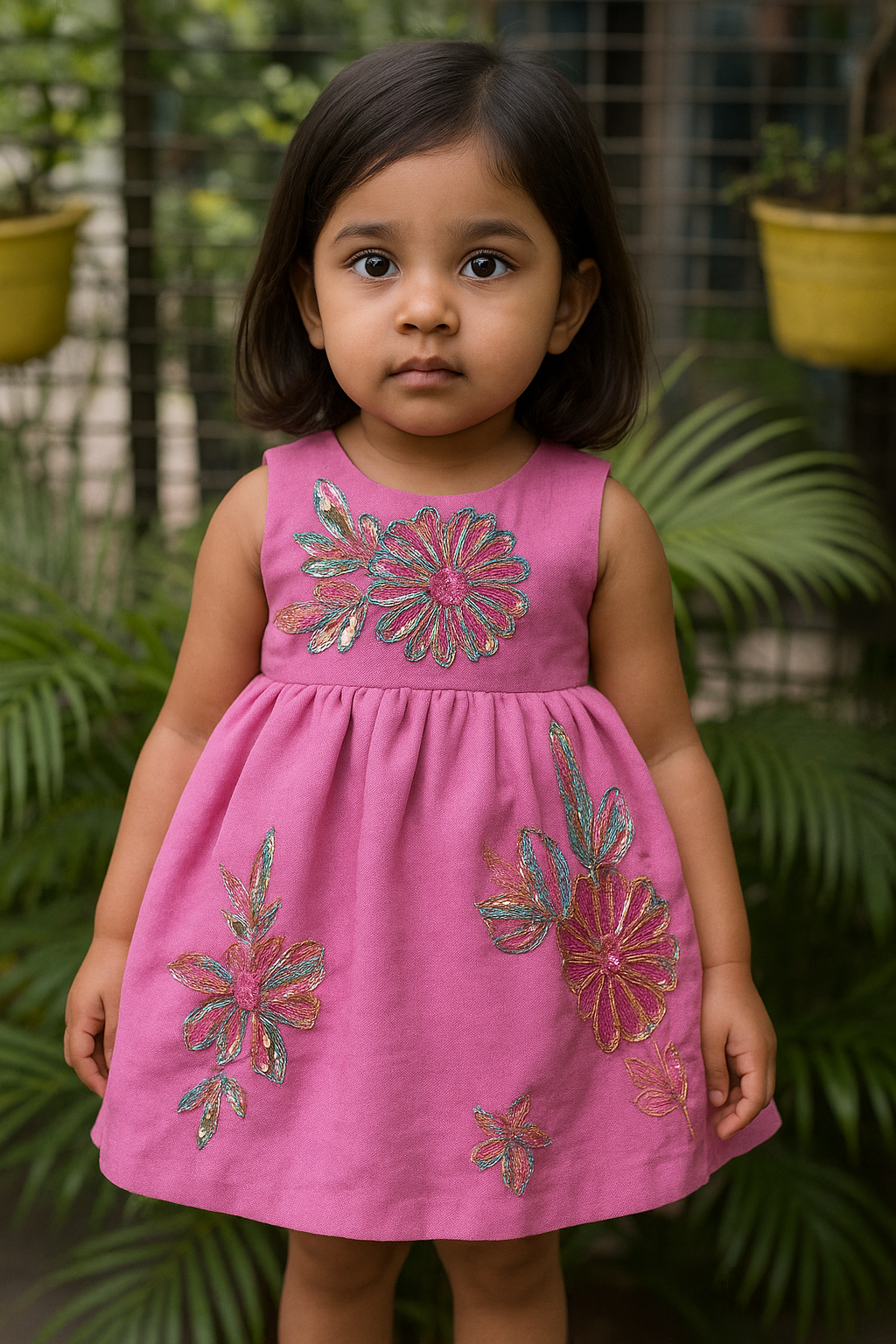 Petal Glow Embroidered Dress