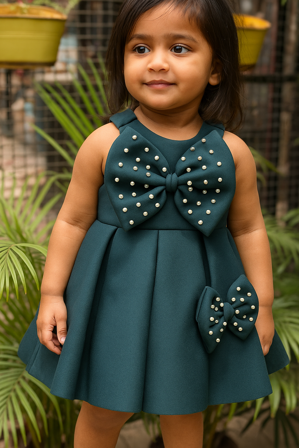 Emerald Bow Pearl Dress