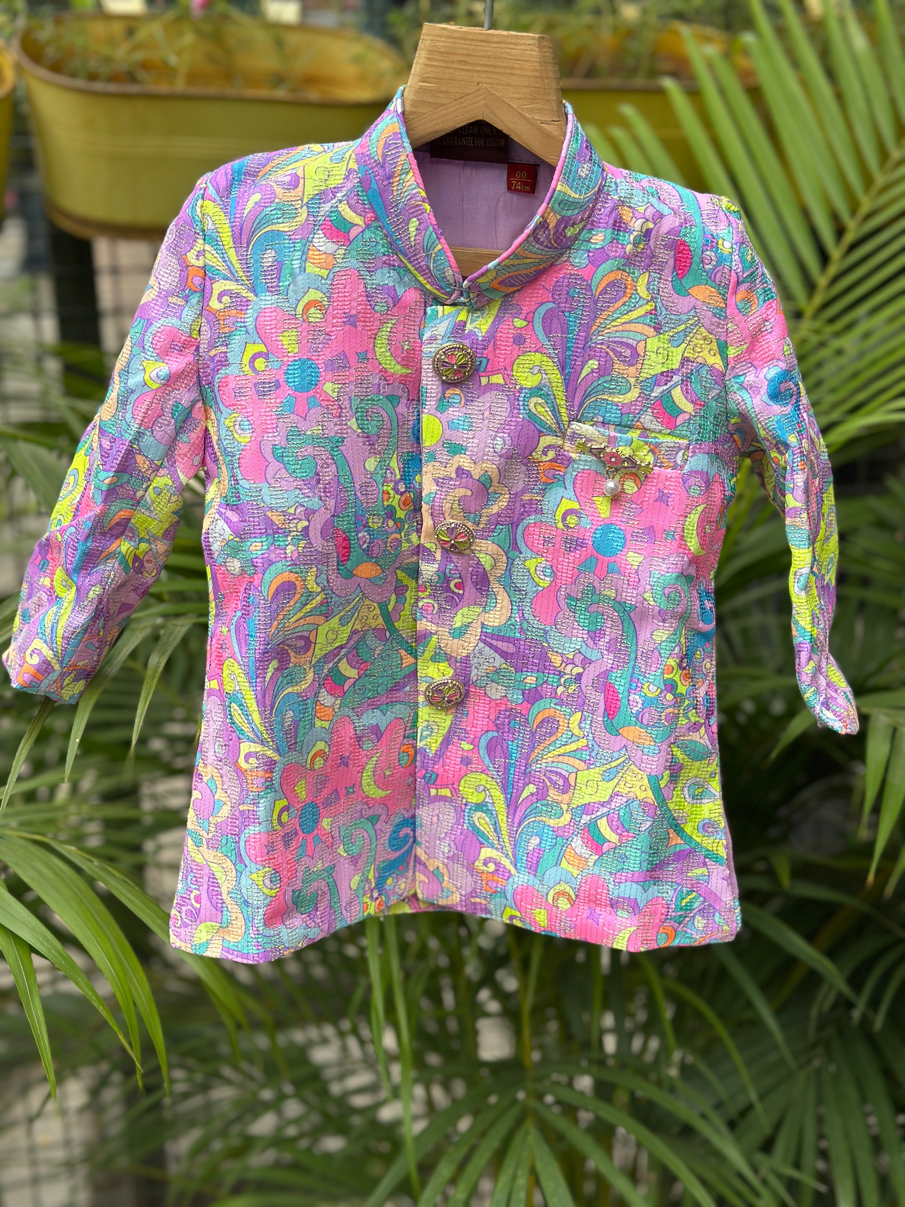 Royal Temple Vibes Baby Boys Kurta Set in Pastel Floral Weave with Ivory Dhoti | Traditional Festive Outfit for 6 Months – 2 Years