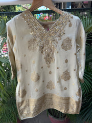 Girls Cream & Gold Embroidered Kurta with Palazzo – Elegant Festive & Party Wear Set (Age 5 to 12 Years)