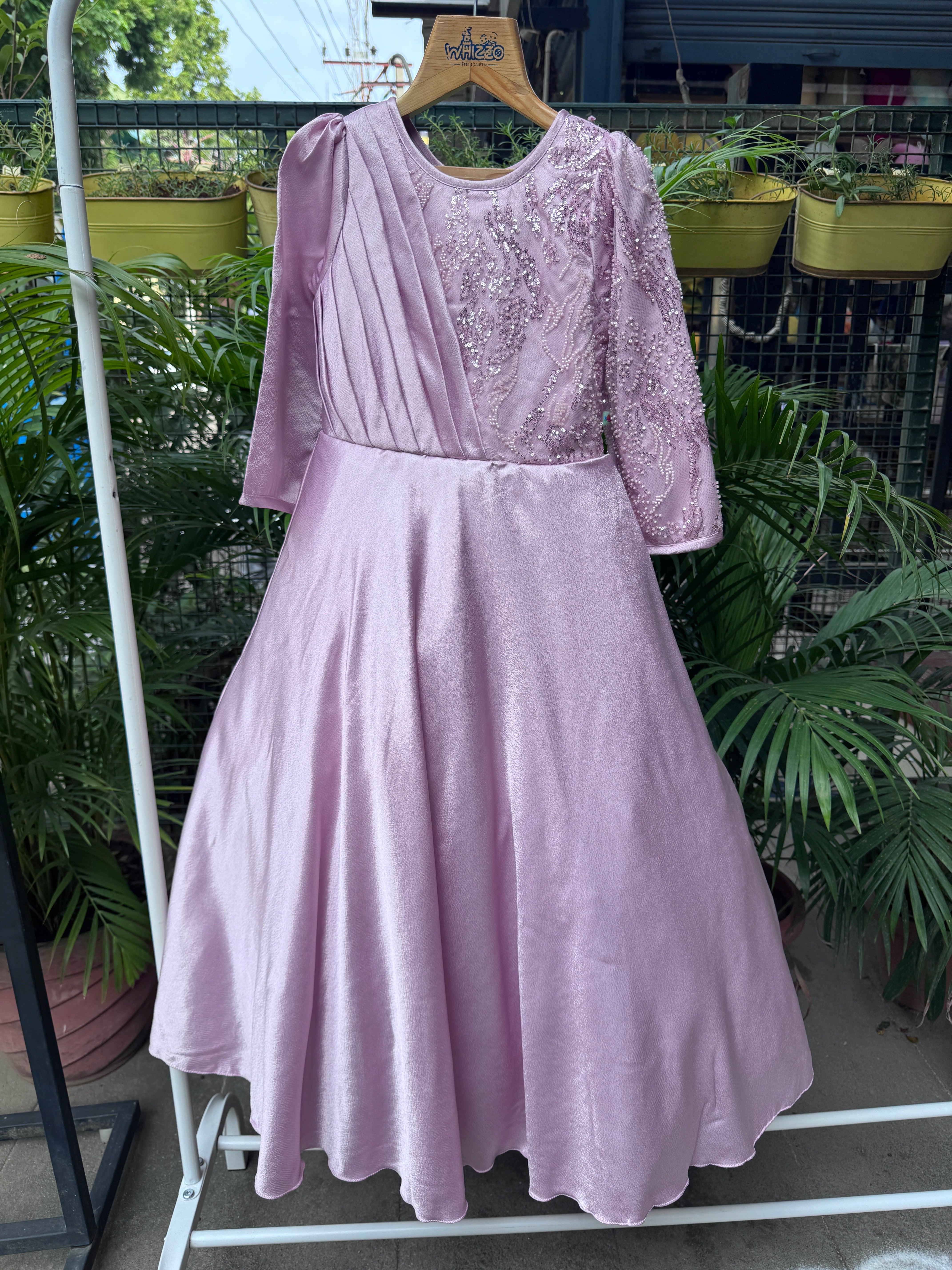 Elegant Peach Full-Length Party Gown with Bow – Age 3 to 10 Years