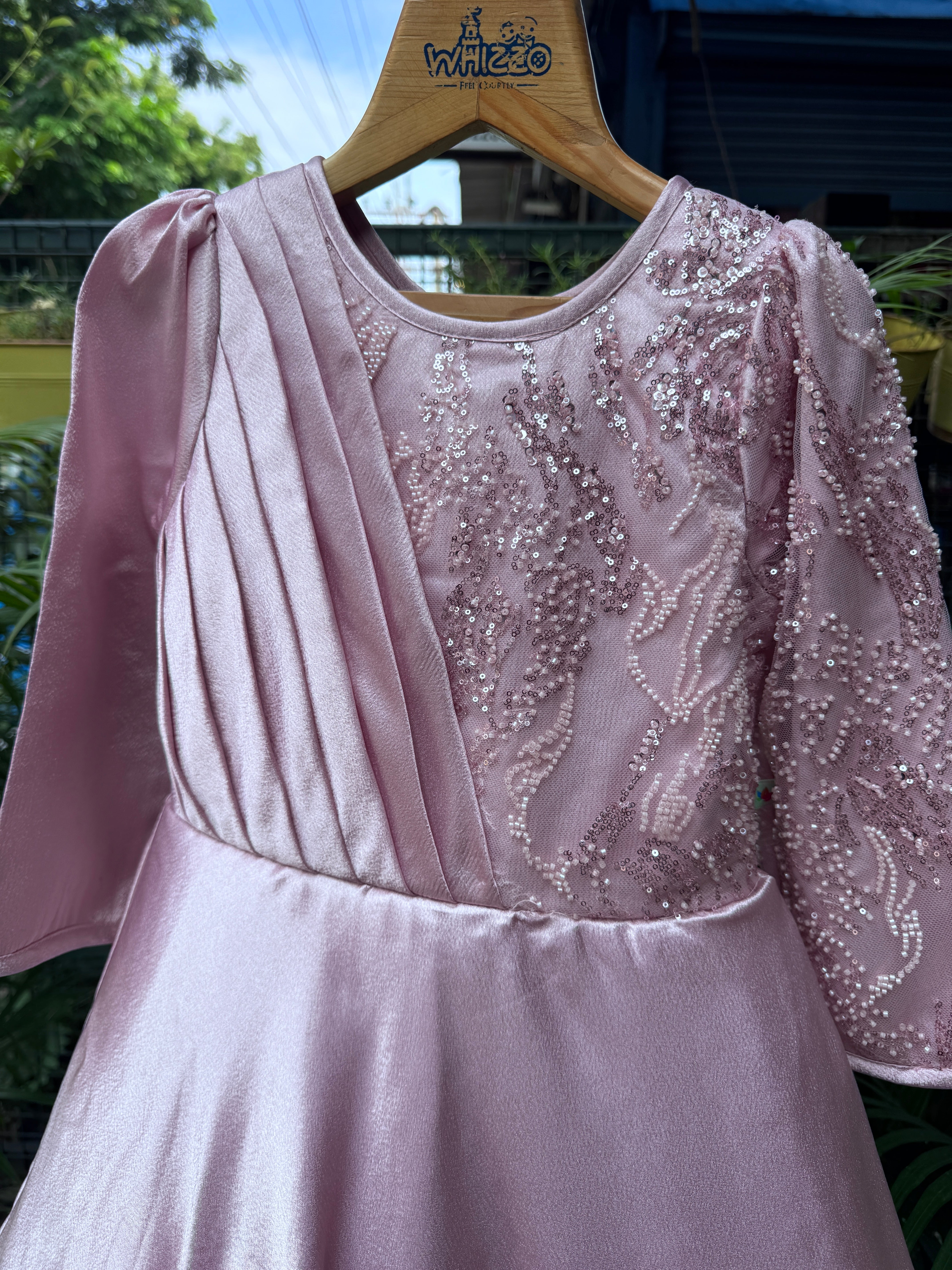 Elegant Peach Full-Length Party Gown with Bow – Age 3 to 10 Years