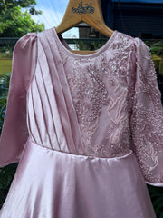 Elegant Peach Full-Length Party Gown with Bow – Age 3 to 10 Years