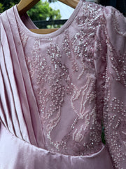 Elegant Peach Full-Length Party Gown with Bow – Age 3 to 10 Years