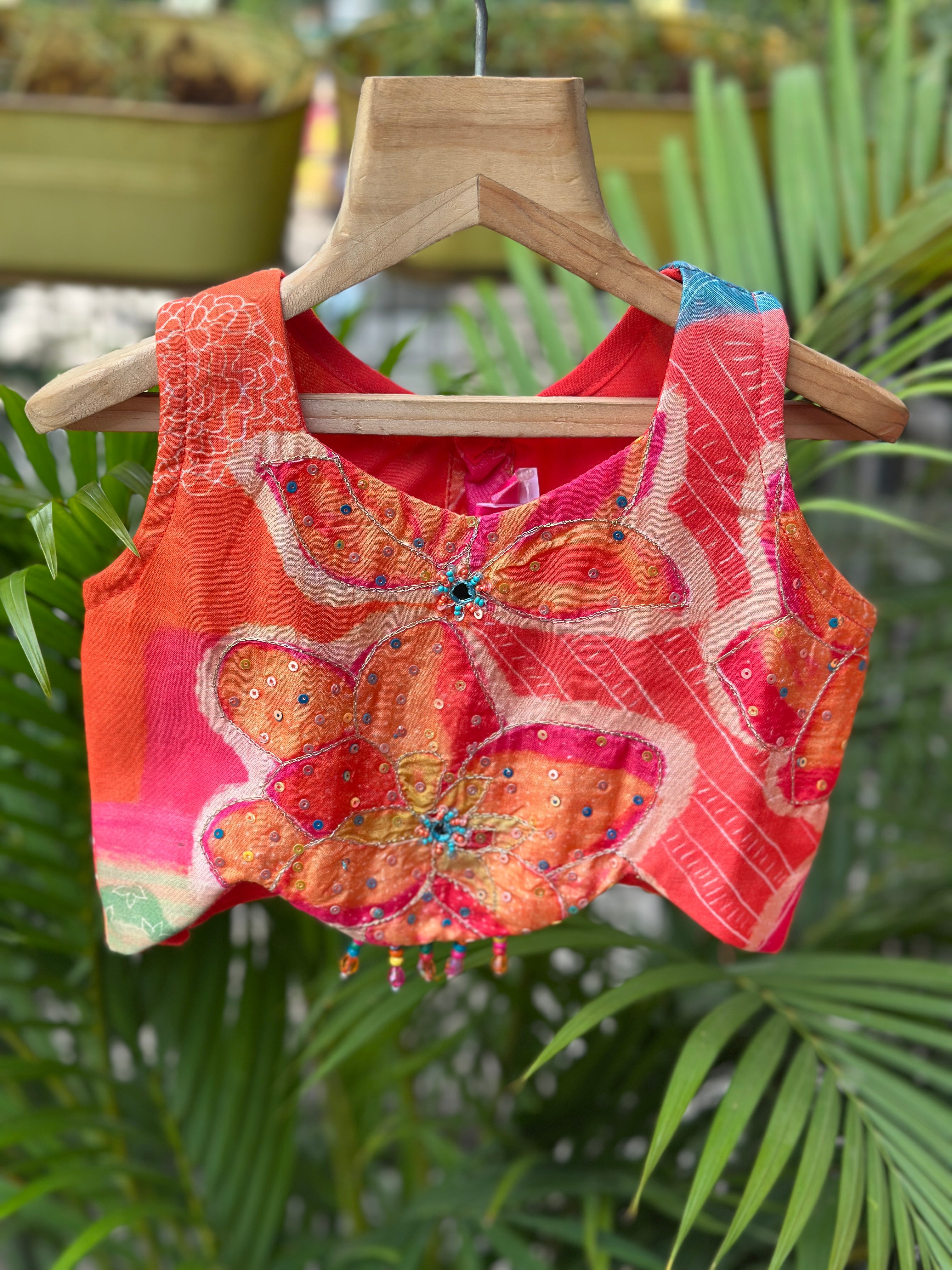 Sunset Bloom Floral Modal Silk Lehenga Set for Girls (Age 1–6 Years) – Ultra Soft & Lightweight Festive Wear