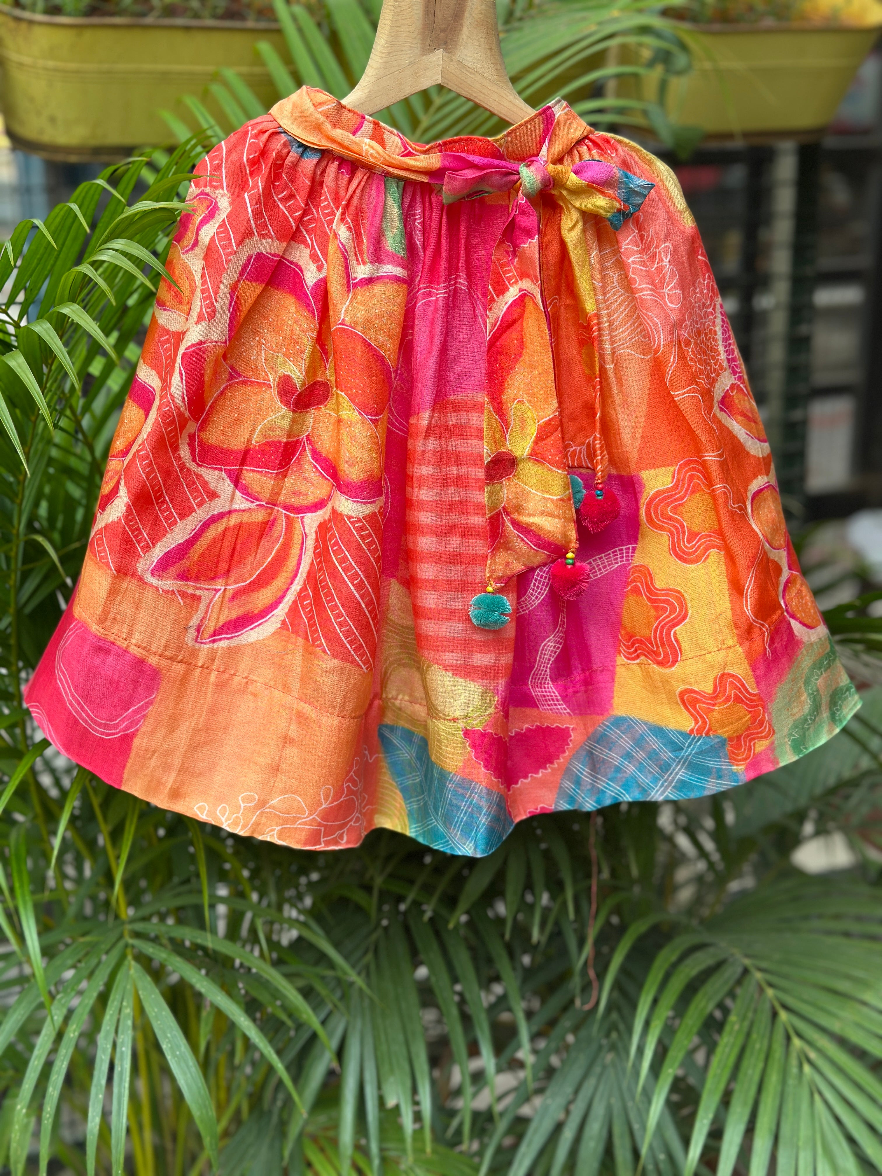 Sunset Bloom Floral Modal Silk Lehenga Set for Girls (Age 1–6 Years) – Ultra Soft & Lightweight Festive Wear