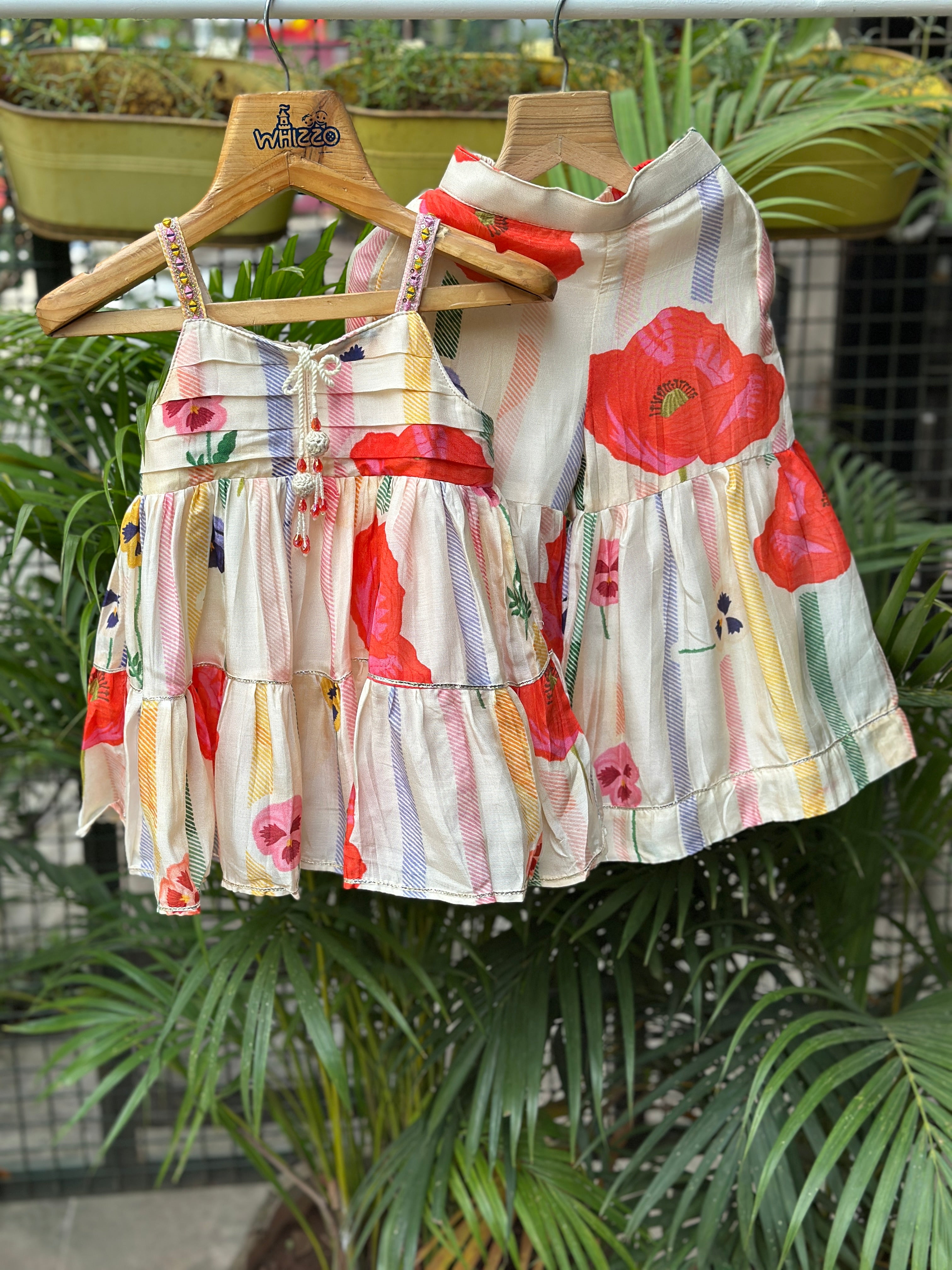 Girls Floral Striped Crop Top with Layered Skirt – Stylish Party & Casual Wear Set (Age 1 to 10 Years)