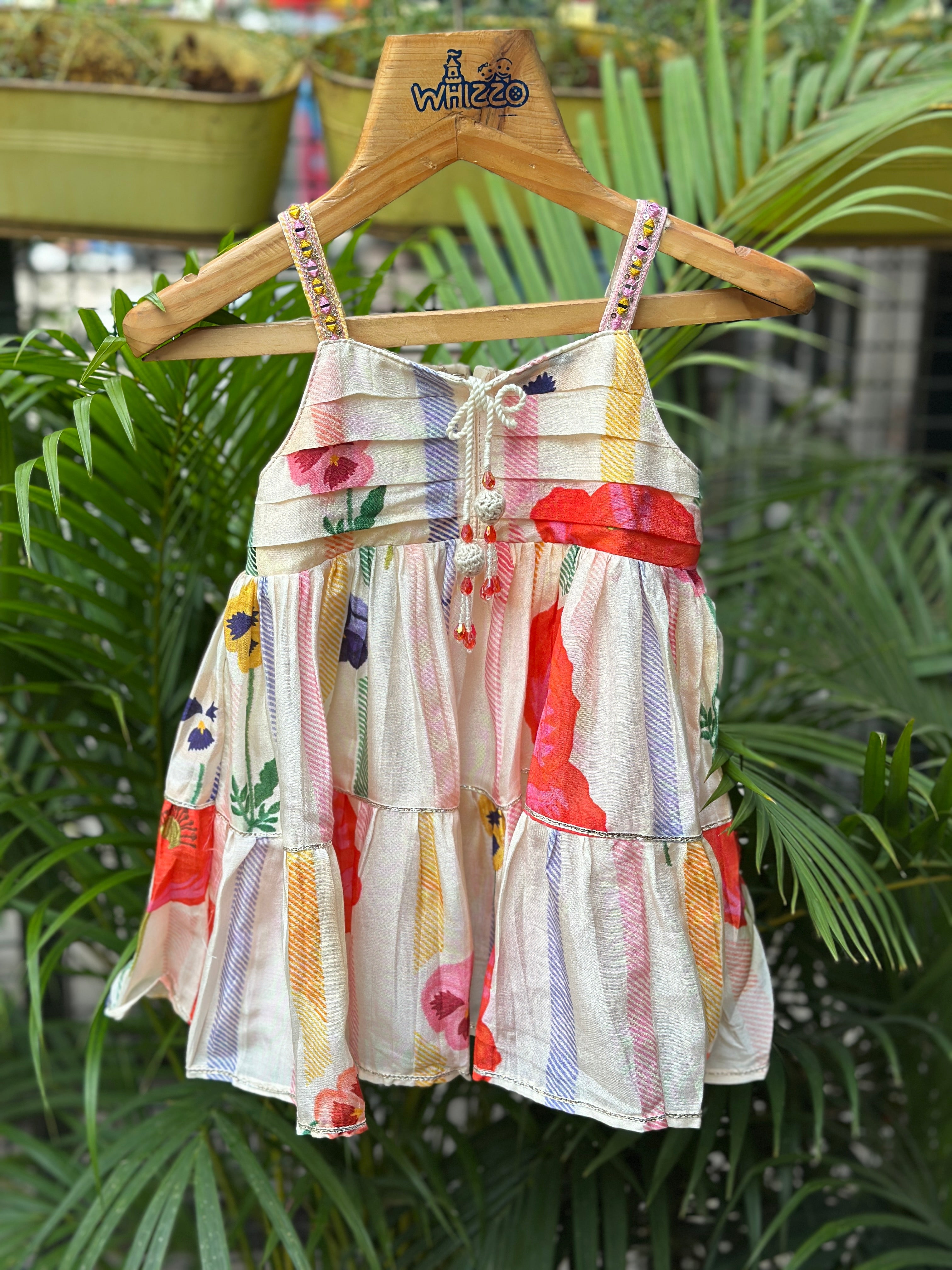 Girls Floral Striped Crop Top with Layered Skirt – Stylish Party & Casual Wear Set (Age 1 to 10 Years)