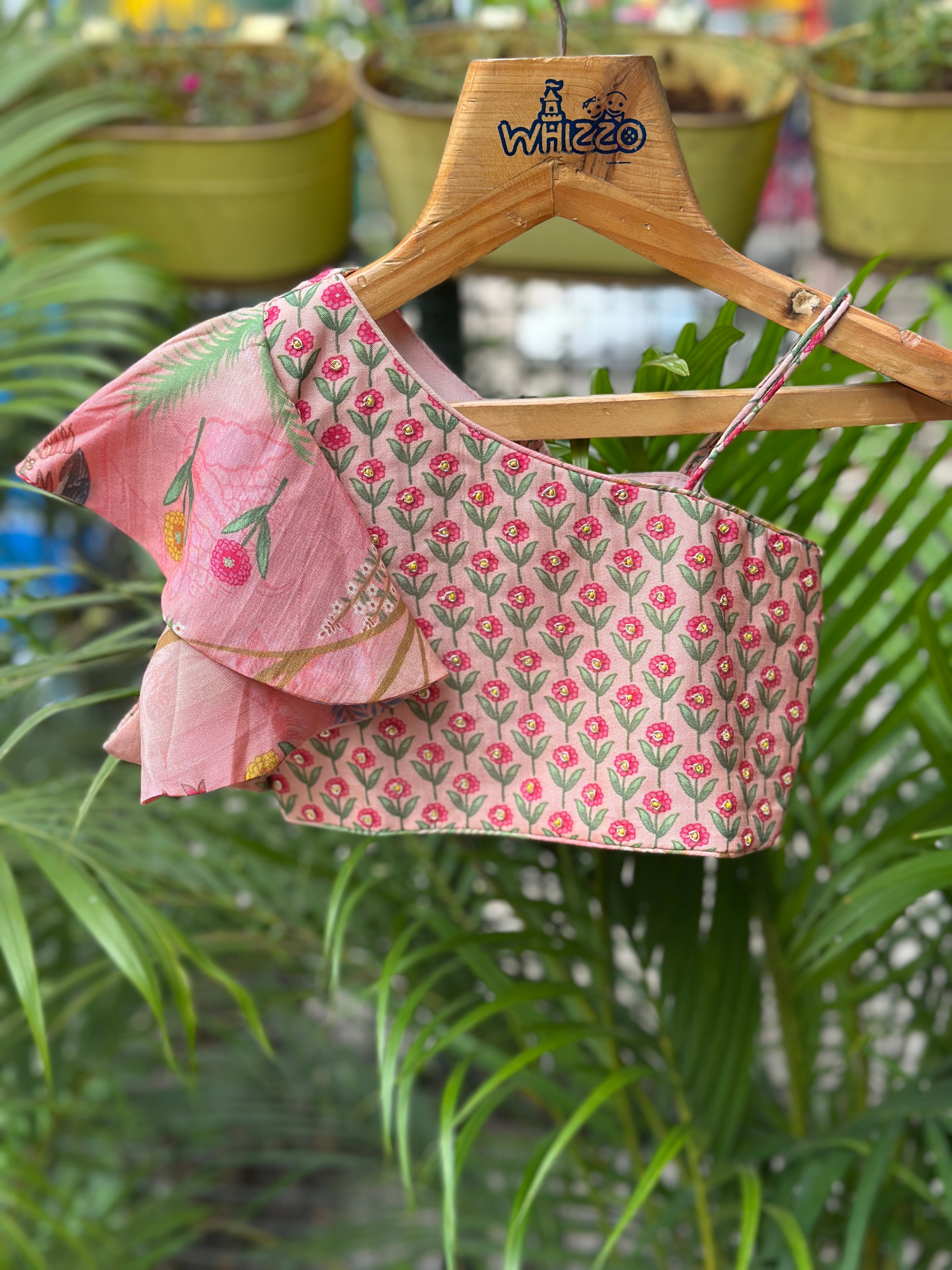 Peach Blossom Flamingo Print Modal Silk Lehenga with One-Shoulder Ruffle Blouse for Girls (Age 1–6 Years) – Ultra Soft & Lightweight