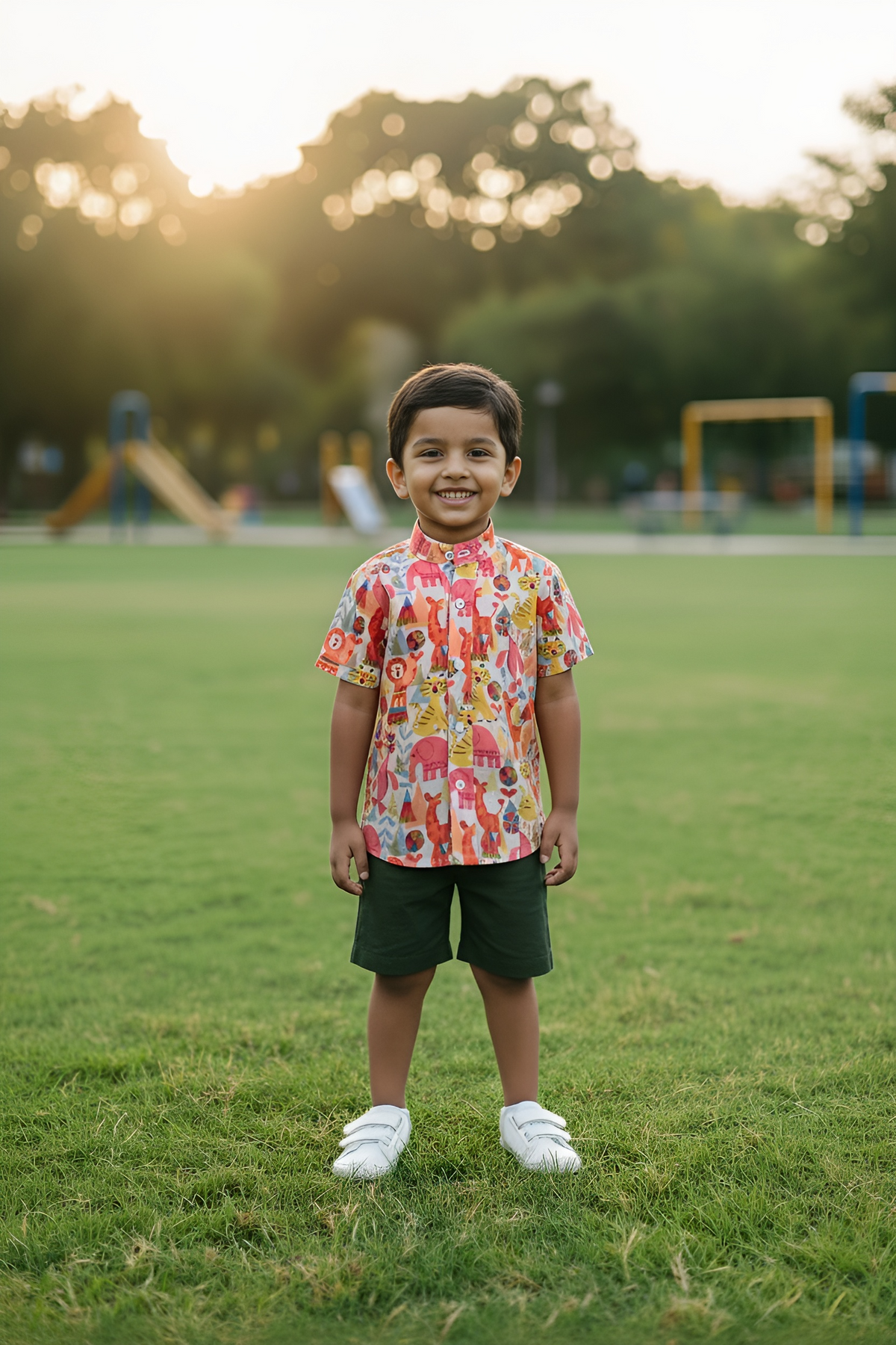 Whizzo Kids Jungle Play Print Shirt & Shorts Co-Ord Set – Soft Cotton Casual Wear for Boys