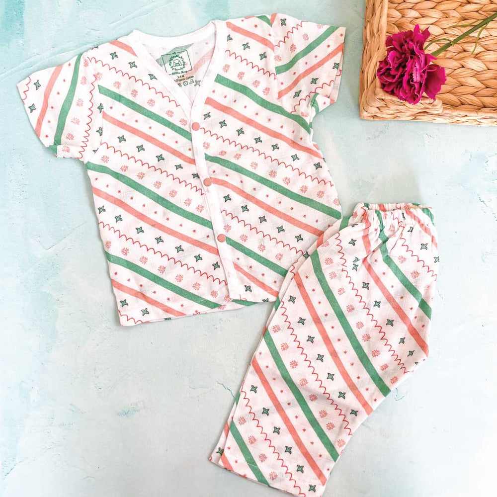 Unisex Wood Stripes Muslin Sleep Suit for babies and kids