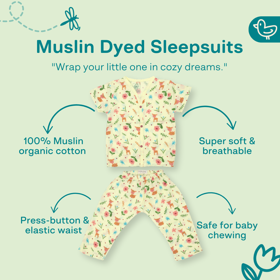 Muslin Colour Sleep Suits for babies and kids (Unisex)