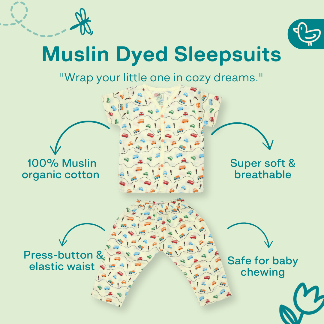 Muslin Colour Sleep Suits for babies and kids (Unisex)