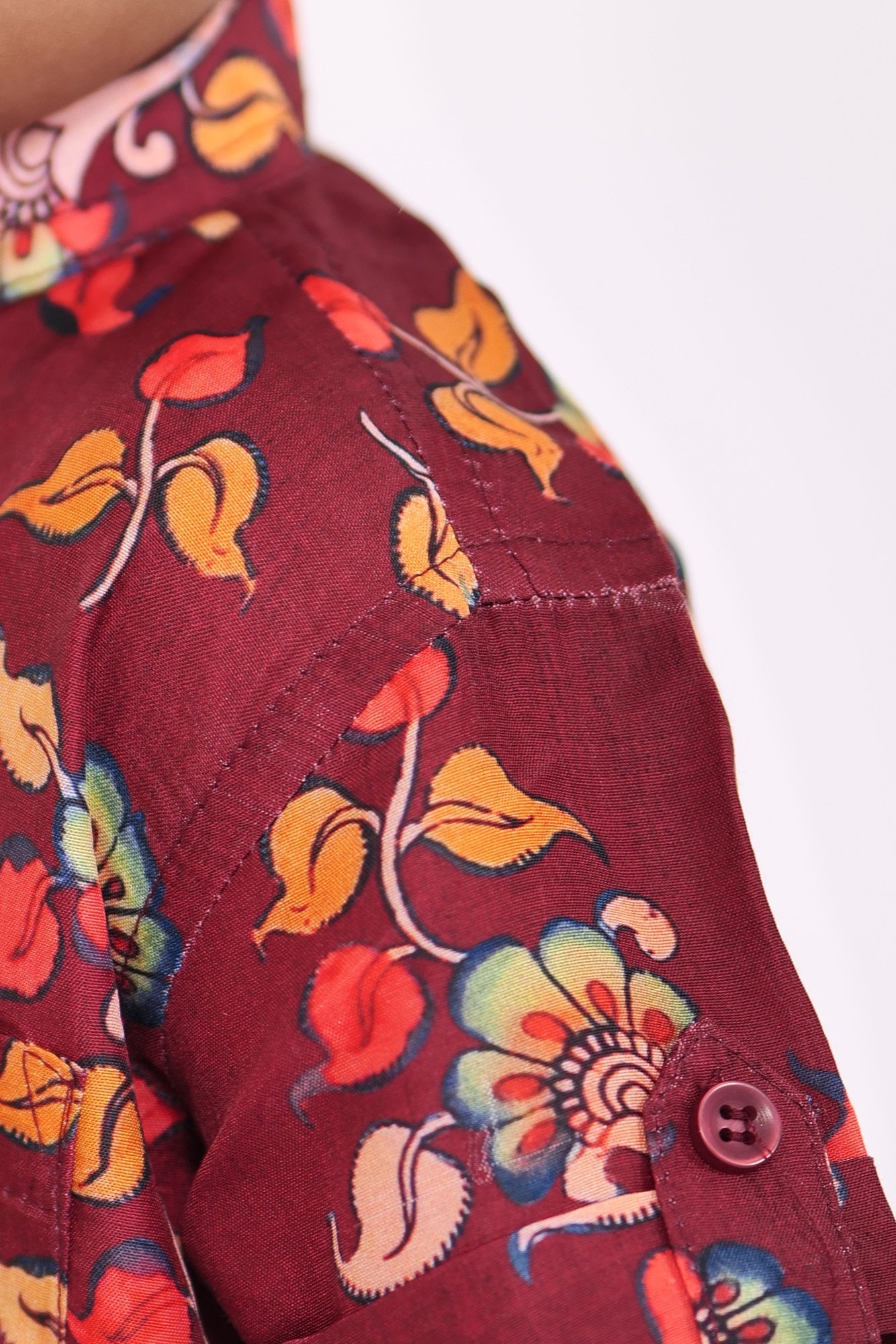 "Red Hand Block Printed Ajrakh Mul Cotton Fabric Boys Shirt - Traditional Craftsmanship with a Bold Touch"