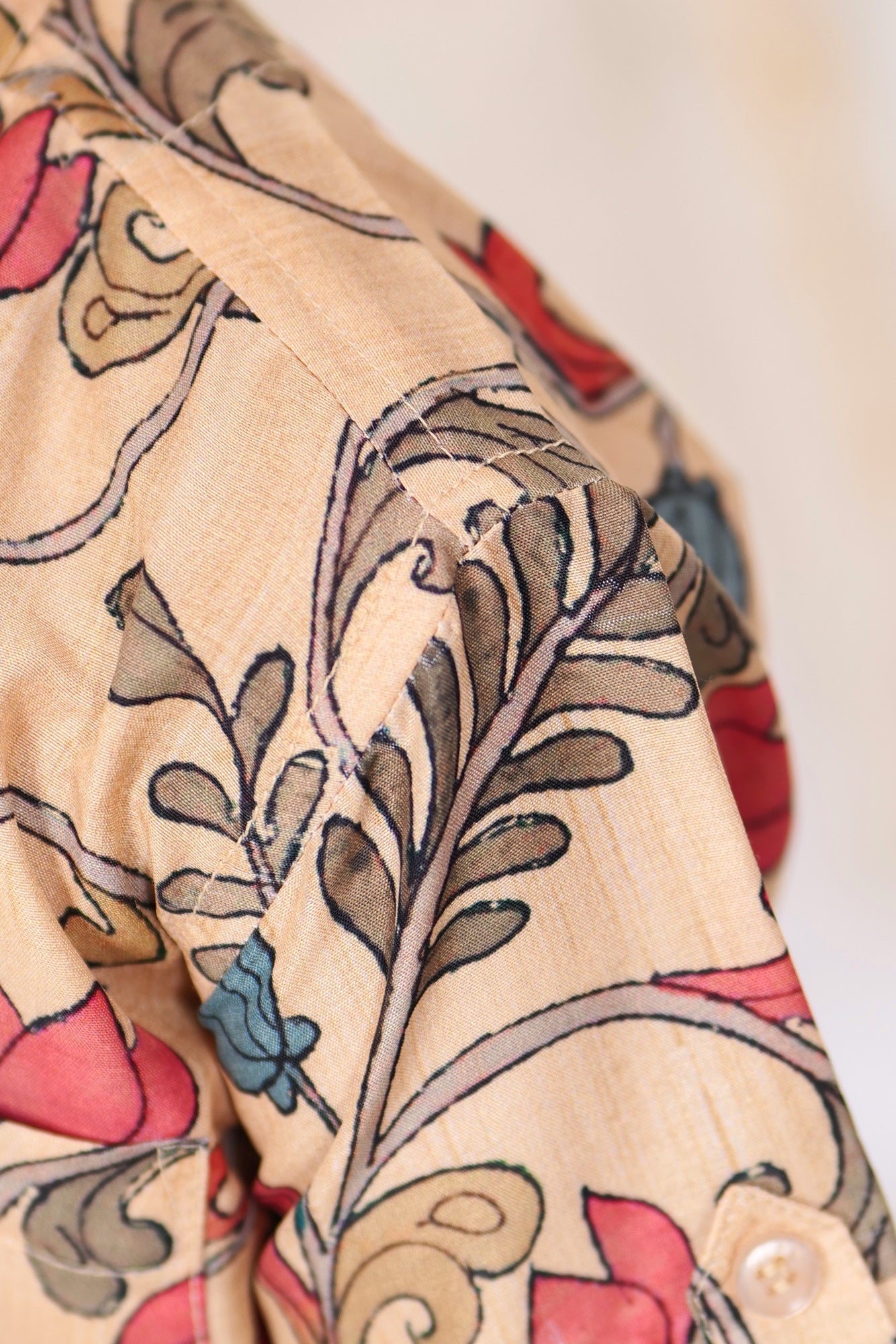 "Hand Block Printed Ajrakh Mul Cotton Boys Shirt in Cream - Classic Style with Traditional Craftsmanship"